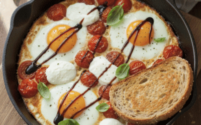 Caprese Breakfast Skillet: Eggs with Tomatoes, Mozzarella & Basil