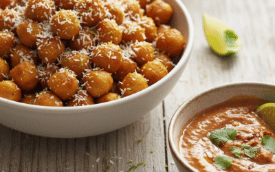 Crispy Coconut-Lime Chickpea Pops with Peanut-Chilli Dip