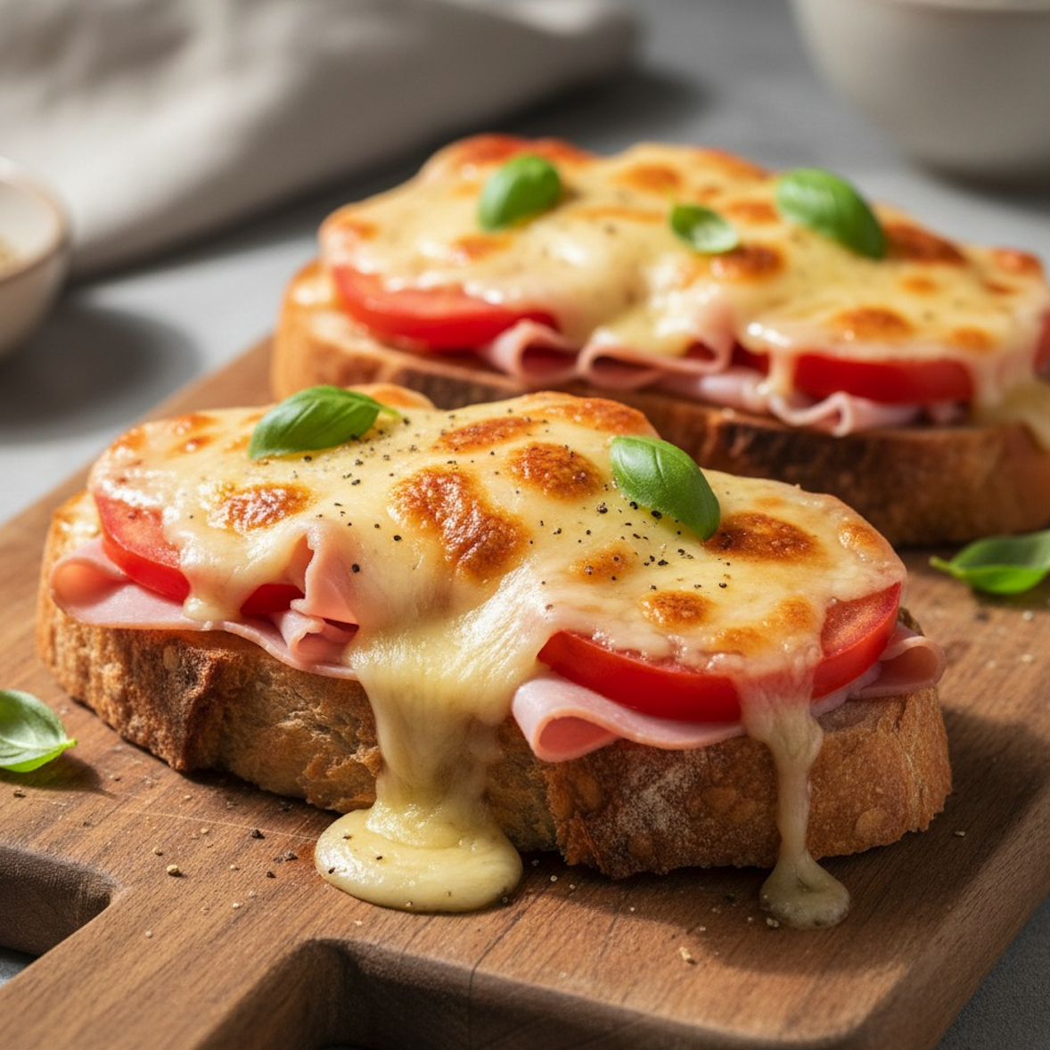 Our ham and cheese melt on thick sourdough toast.