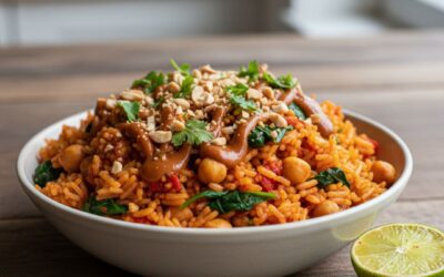 Vegan Peanut Jollof Rice Bowls with Chickpeas