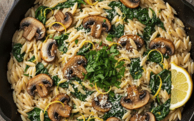 One-Pan Creamy Mushroom, Spinach and Lemon Orzo