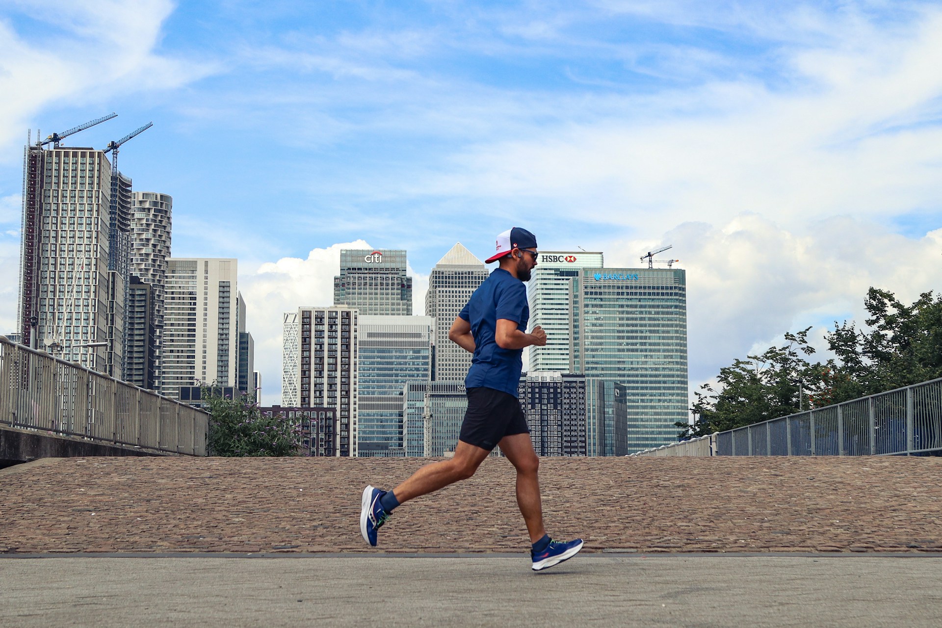 A man running in London.