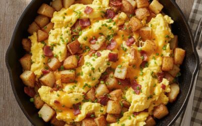 One-Pan American Breakfast Scramble with Cheddar & Crispy Bacon