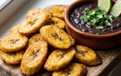 Crispy Plantain Rounds with Smoky Black Bean Dip