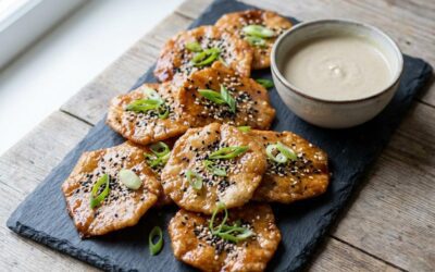 Crispy Soy-Ginger Rice Crackers with Sesame Dip