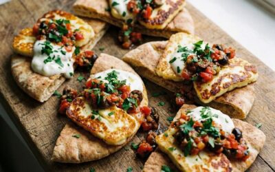 Crispy Halloumi & Tomato-Olive Pita Bites